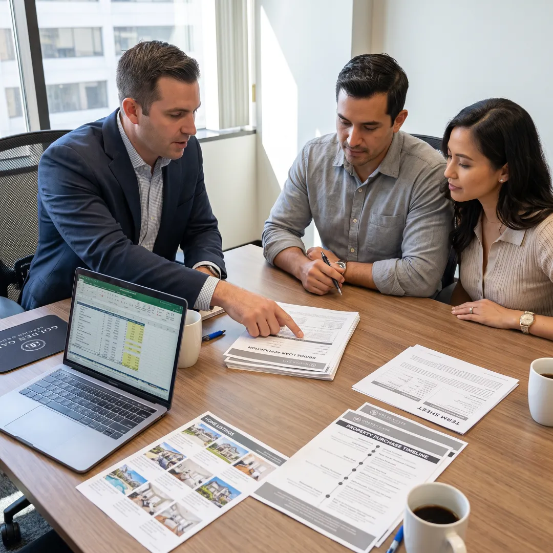 Mortgage advisor guiding clients through bridge loan documents