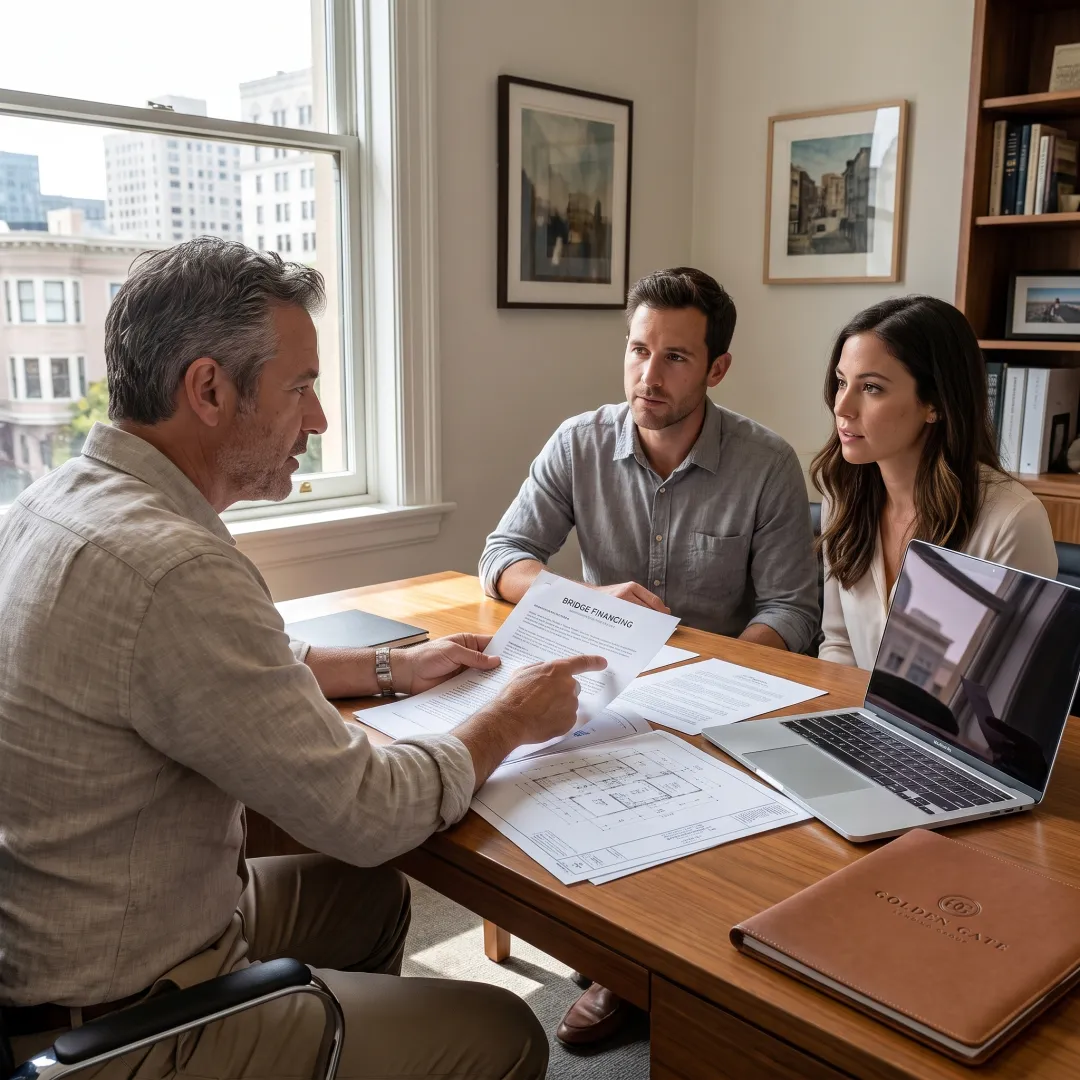 Lending professional explaining bridge loan documents