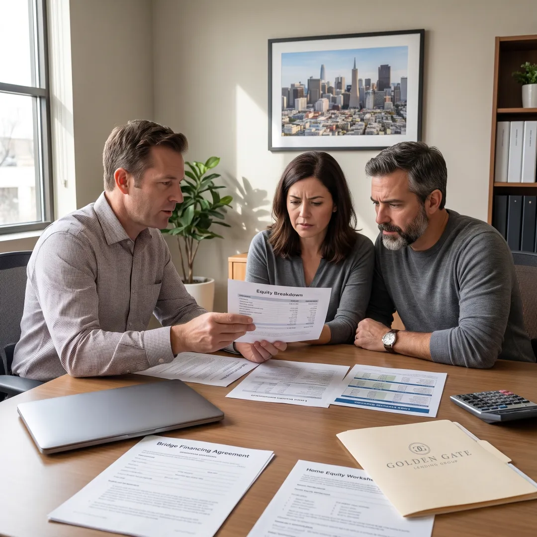 Advisor explaining bridge loan options to homeowners