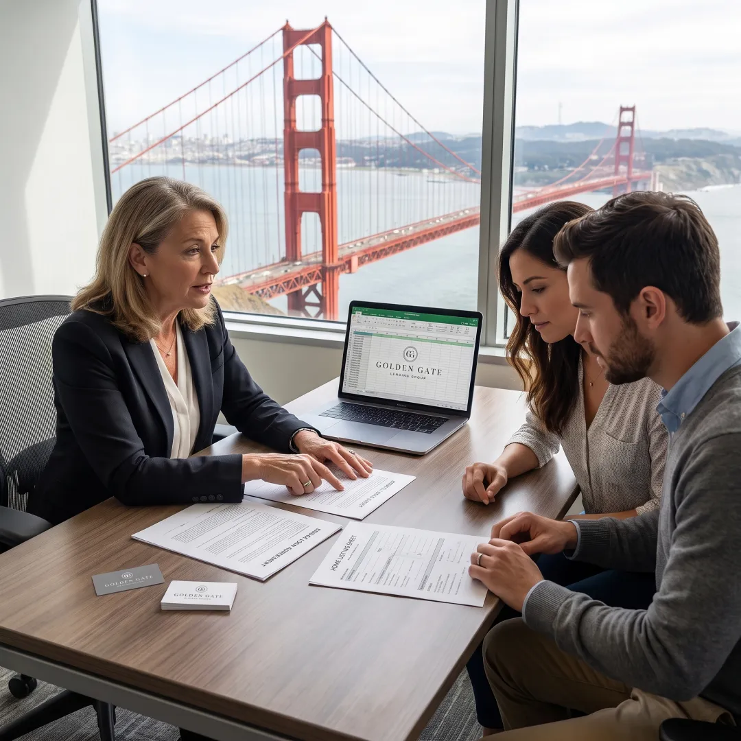 Lender and clients finalizing a bridge loan plan