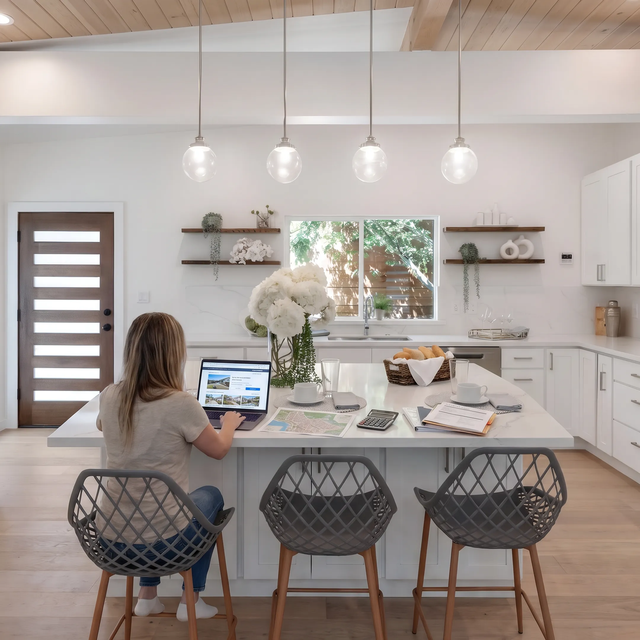 Homeowner reviewing online home value estimates