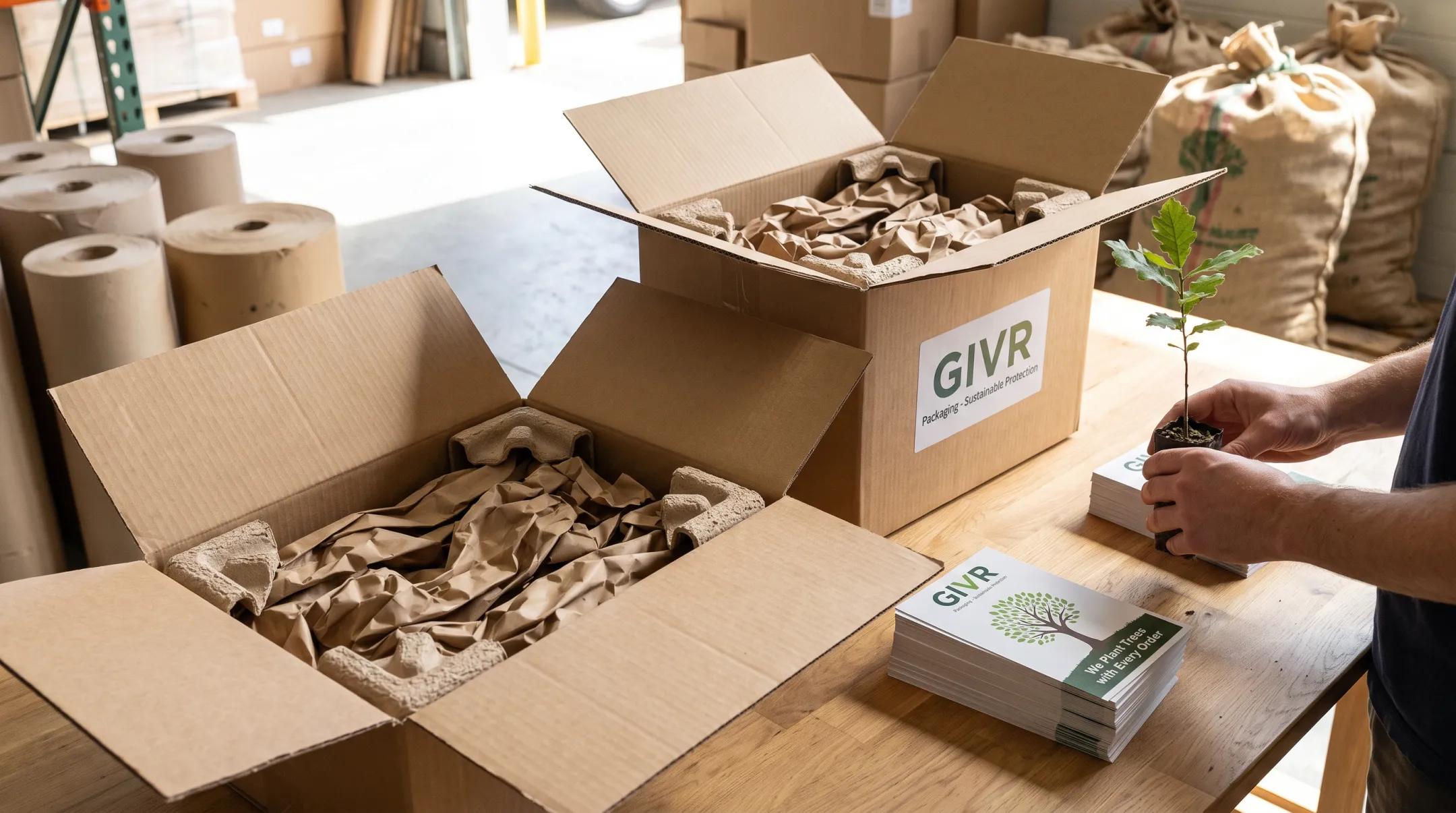 GIVR Packaging recyclable cushioning materials and tree-planting sustainability initiative