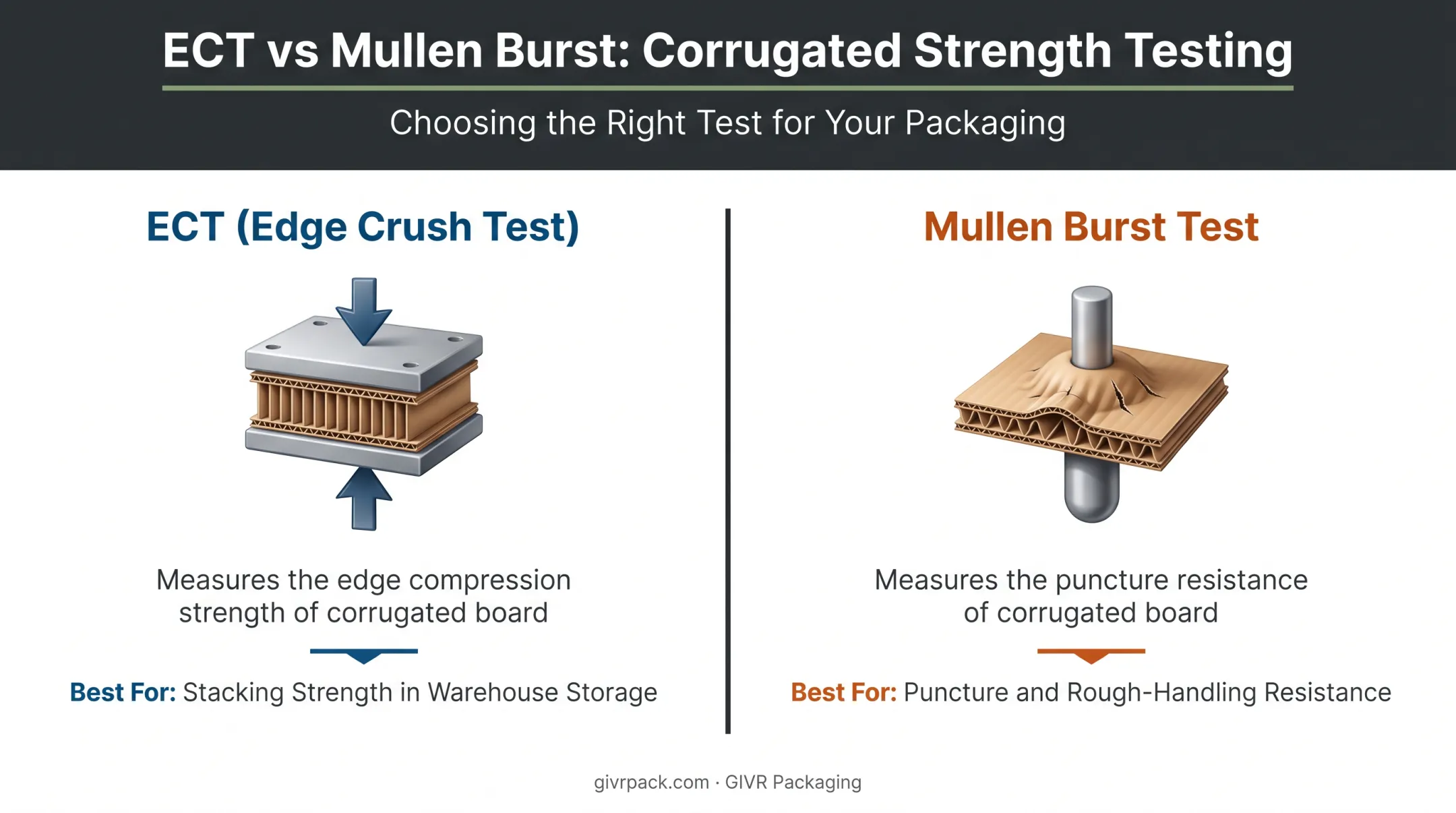 ECT versus Mullen Burst strength test comparison for corrugated boxes