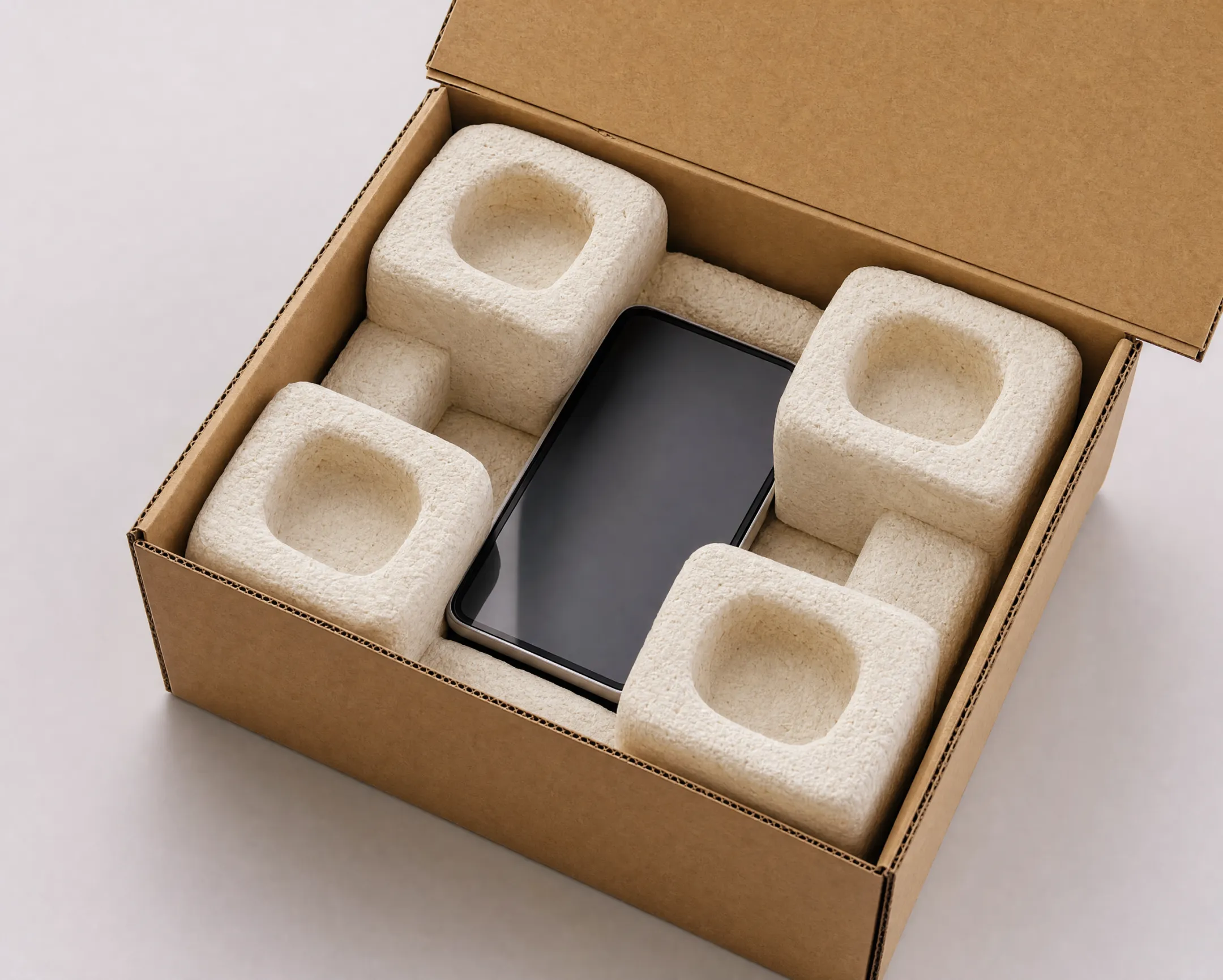 Mushroom mycelium packaging material replacing polystyrene foam padding