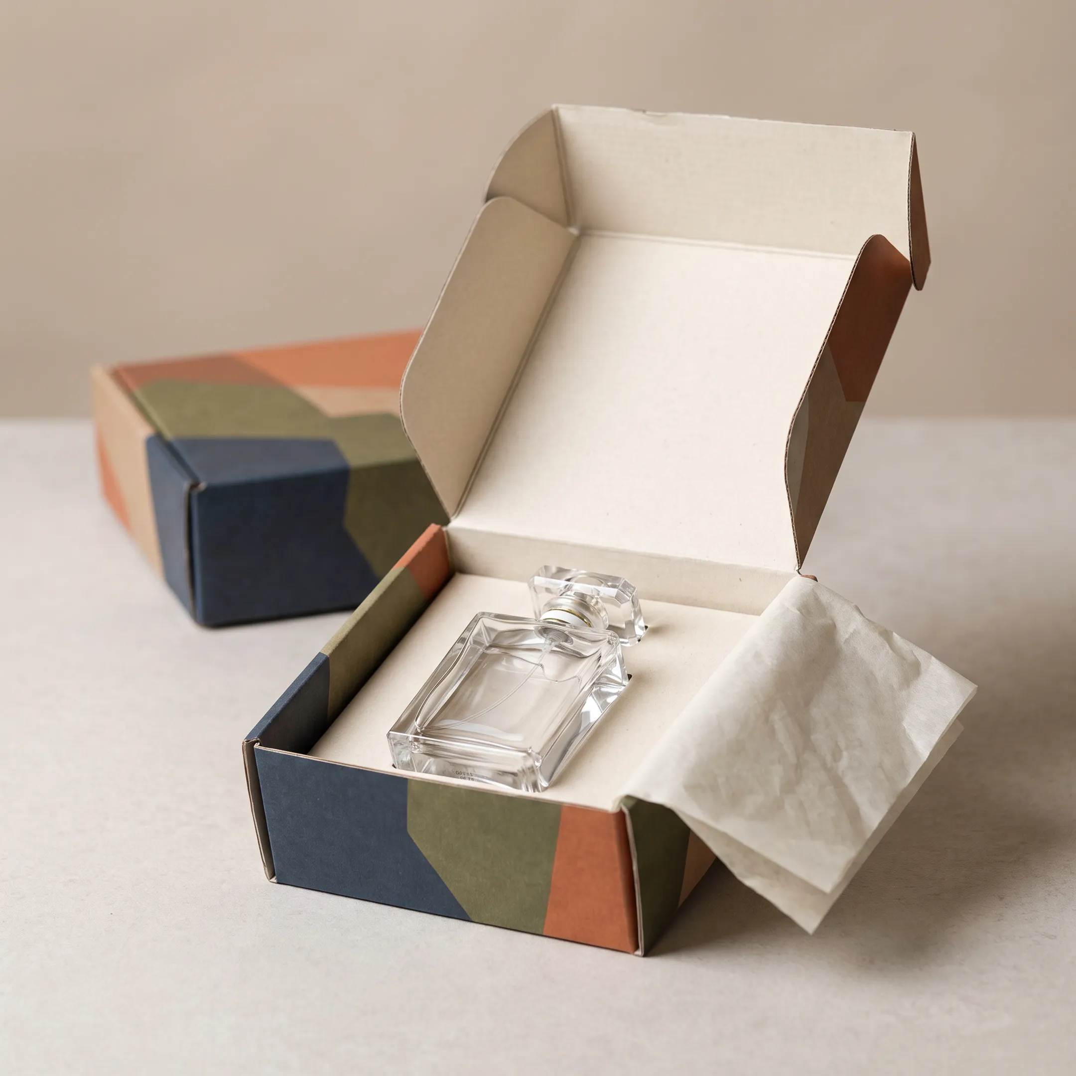 Luxury perfume bottle in a custom printed box
