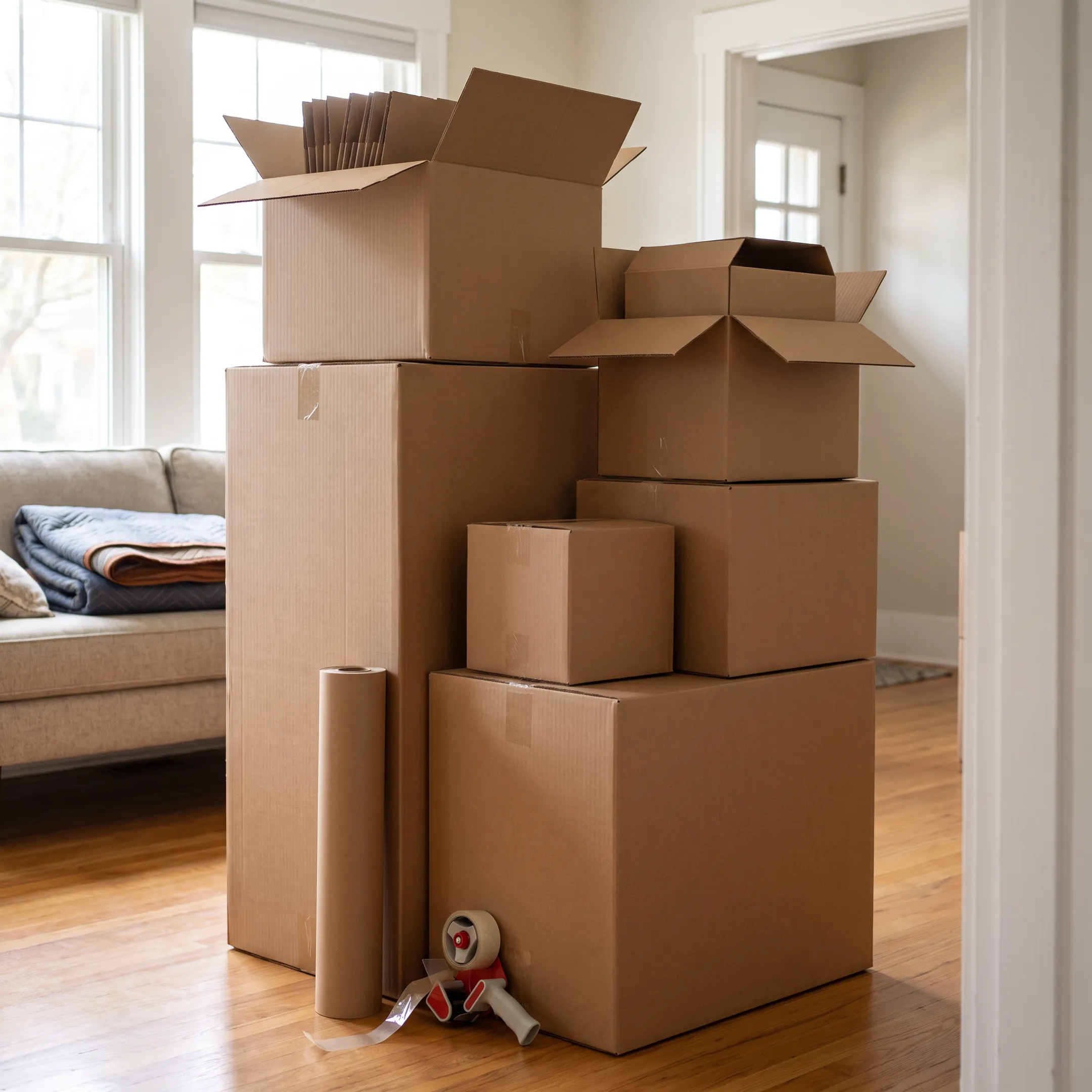 Household moving using brown corrugated boxes