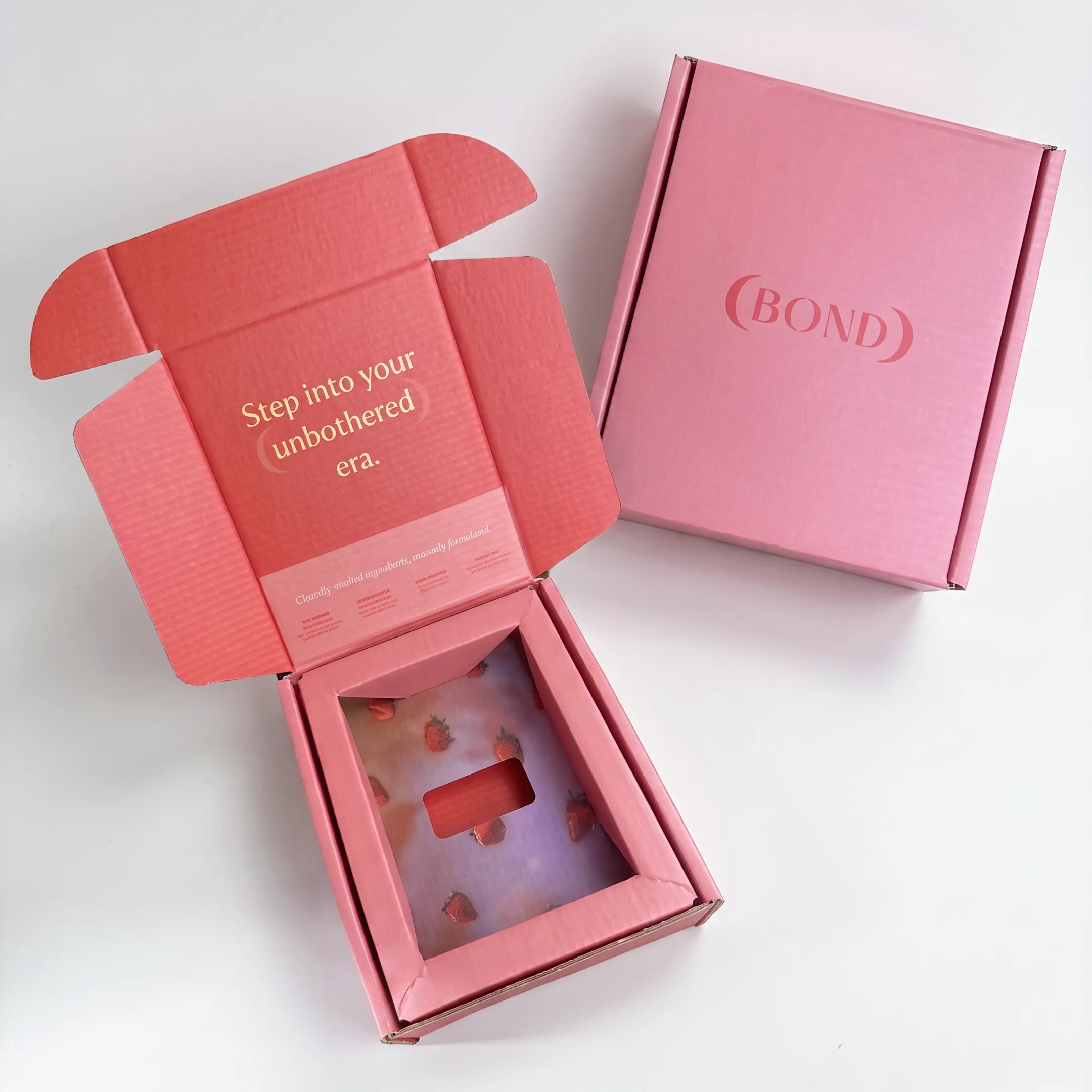 Custom printed mailer boxes displayed with branded products