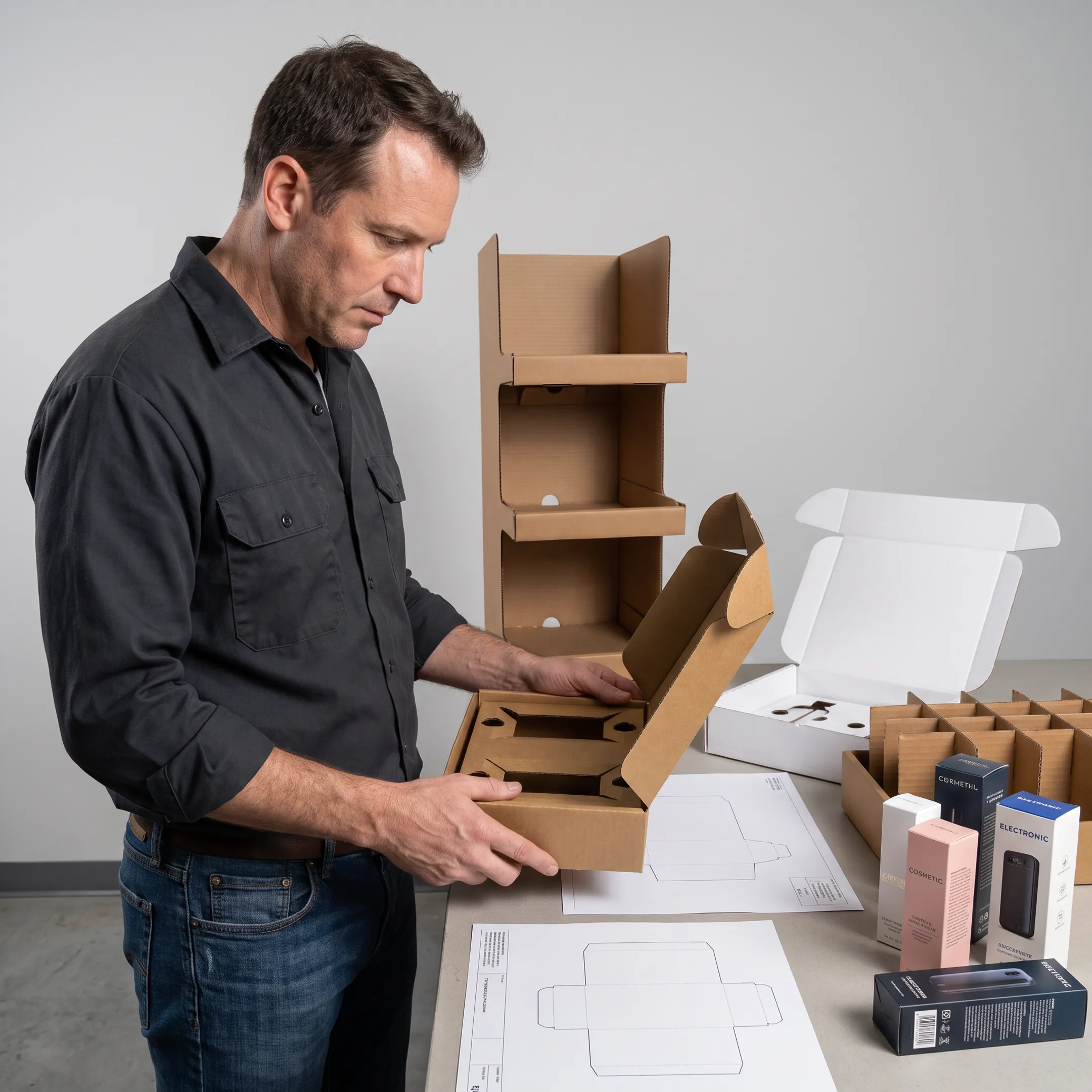 Designer reviewing recyclable packaging prototype