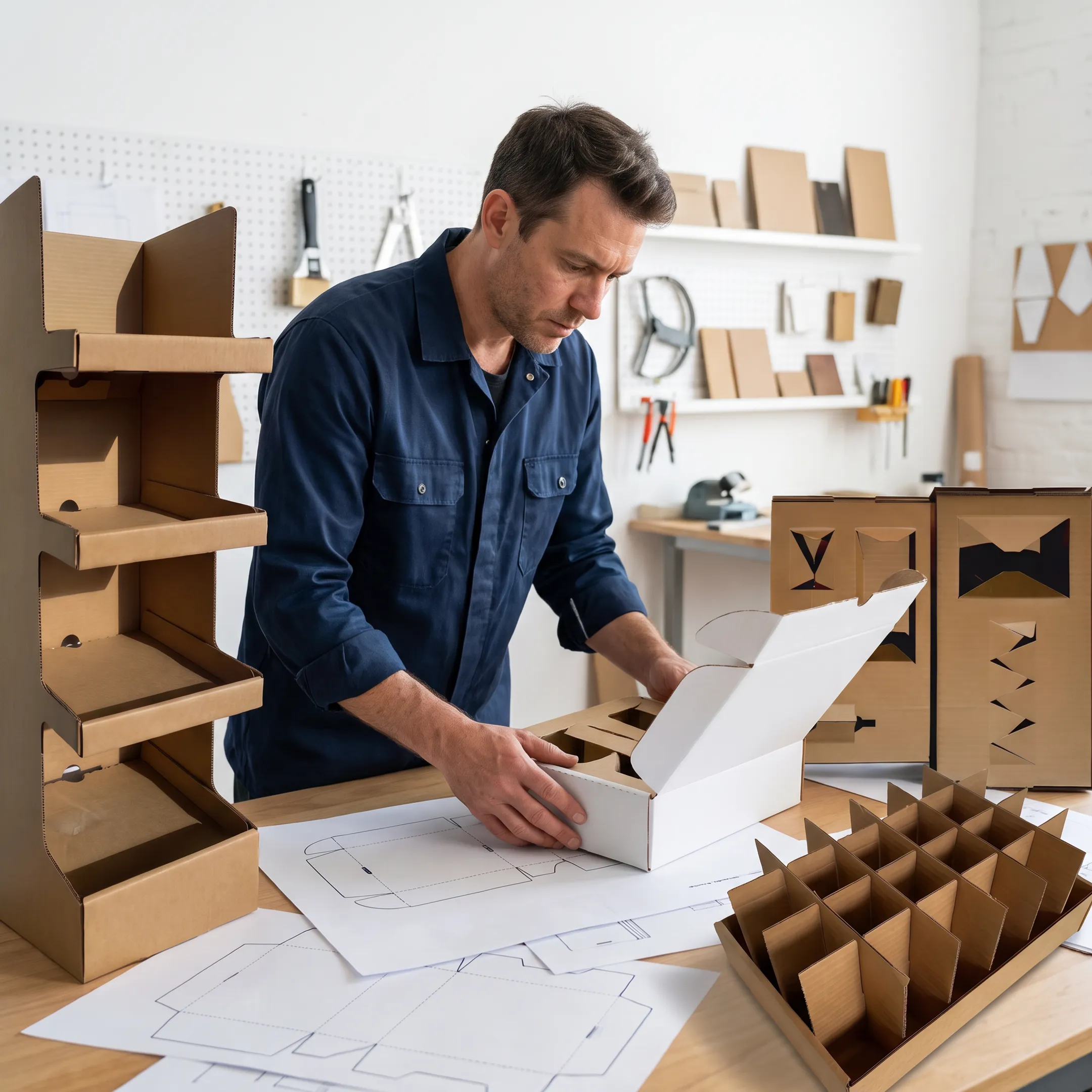 Designer reviewing a custom printed box prototype