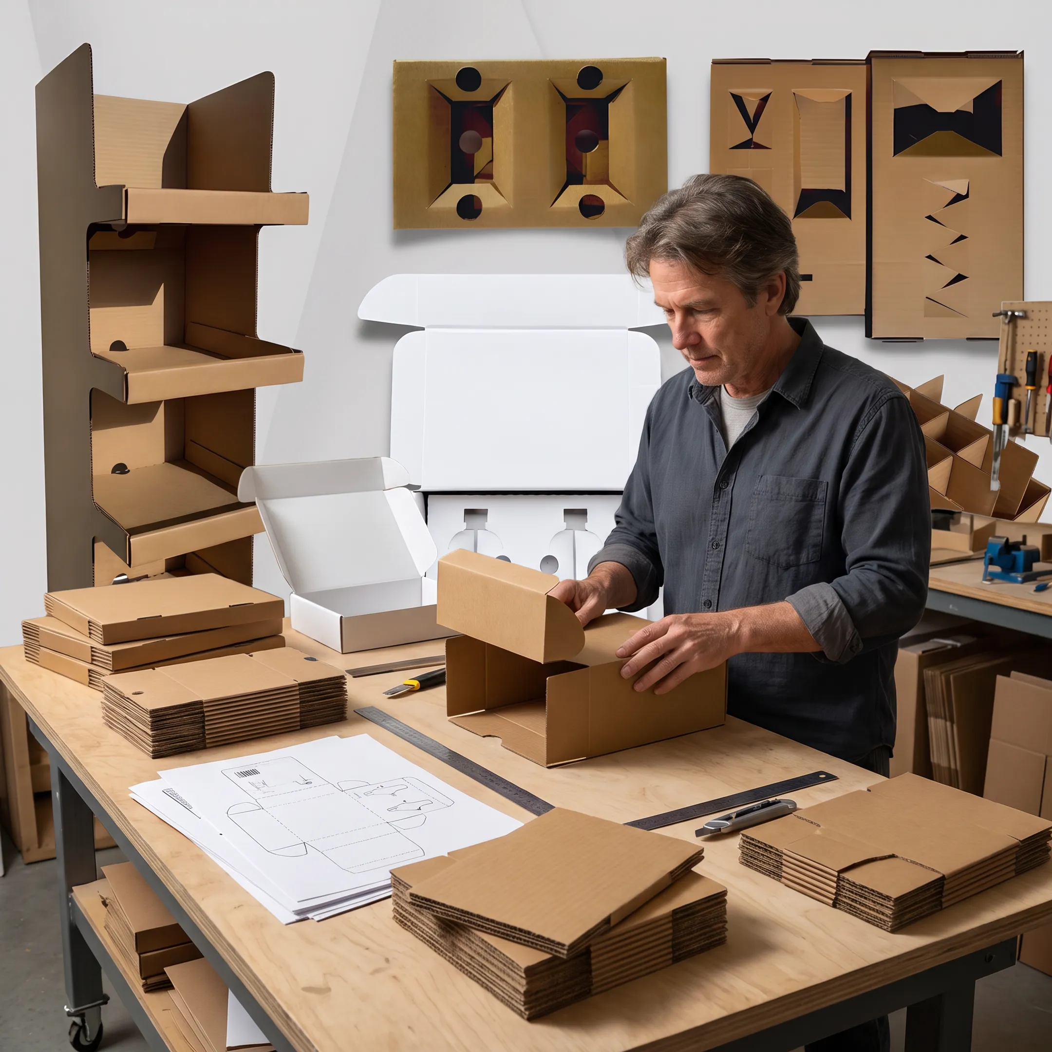 Designer reviewing a custom box prototype