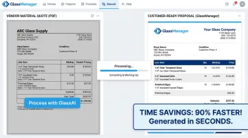 GlassManager GlassAI feature converting vendor material quotes into proposals