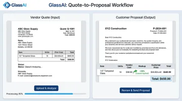 GlassAI interface converting vendor quote into customer proposal