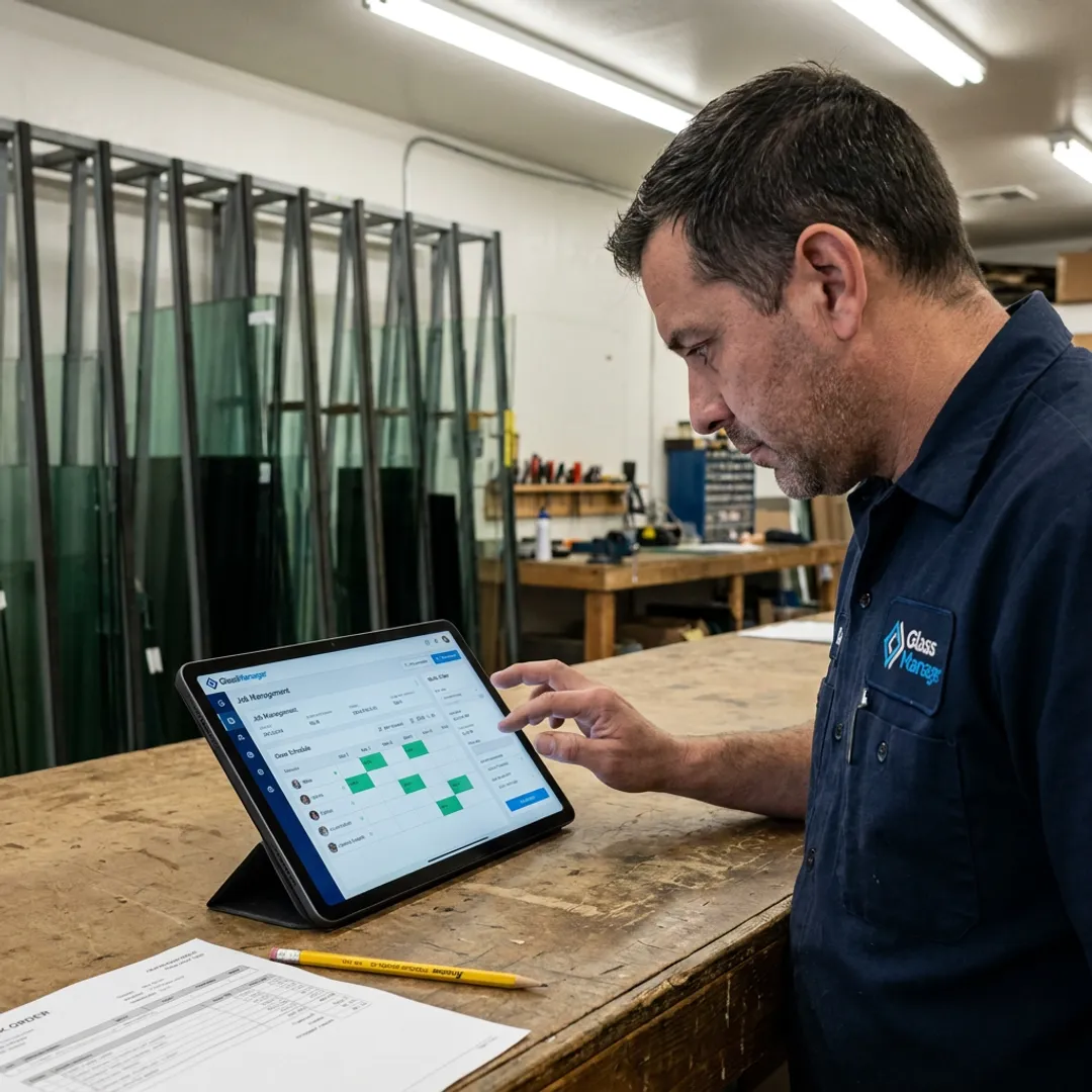 Glazier using work order management software