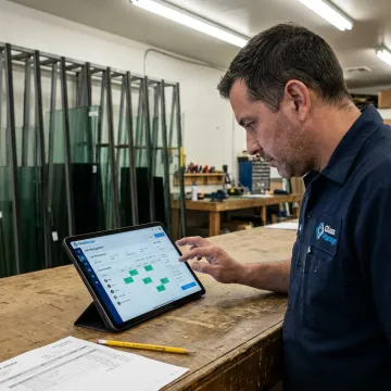 Glazier using work order management software