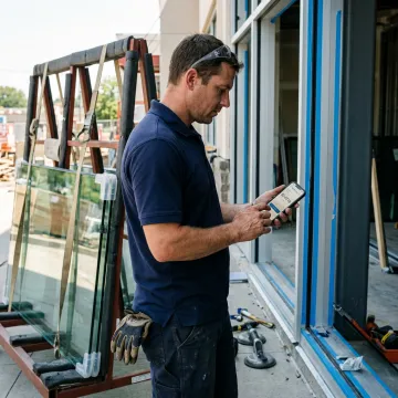 Glass technician tracking hours on mobile app