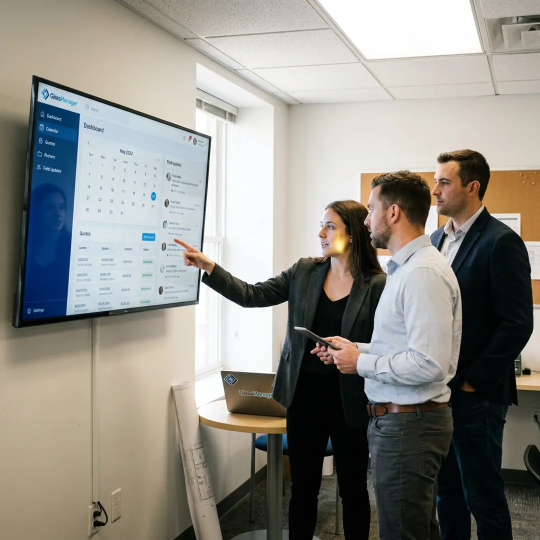Glass company team using job management software