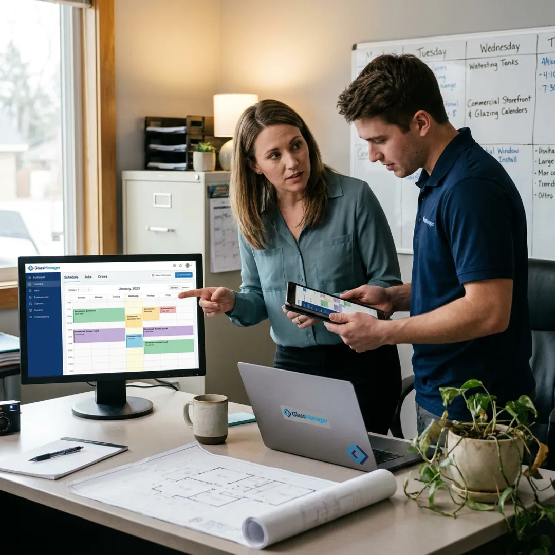 Glass company team using workforce management software