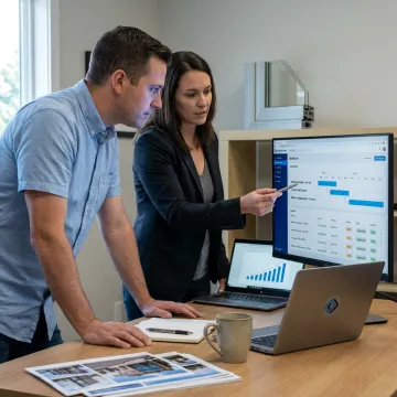 Glass shop team using management software