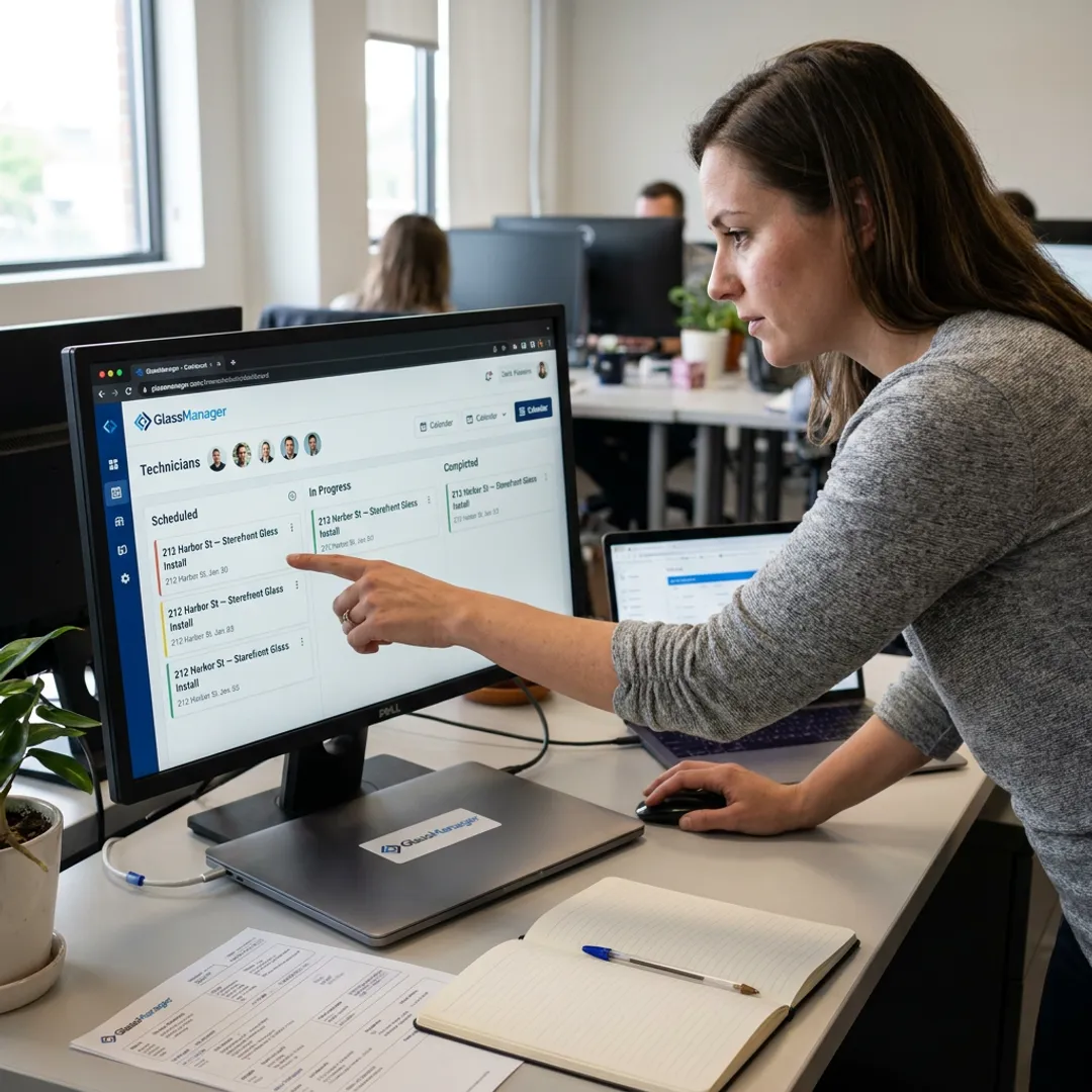 Crew scheduling dashboard for glass jobs