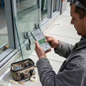 Technician using mobile timesheet on job site