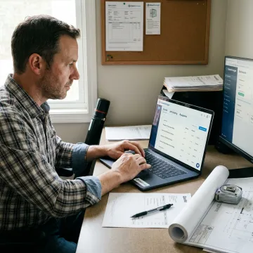 Estimator reviewing digital construction quote