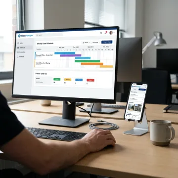 Office and field team managing work orders in software