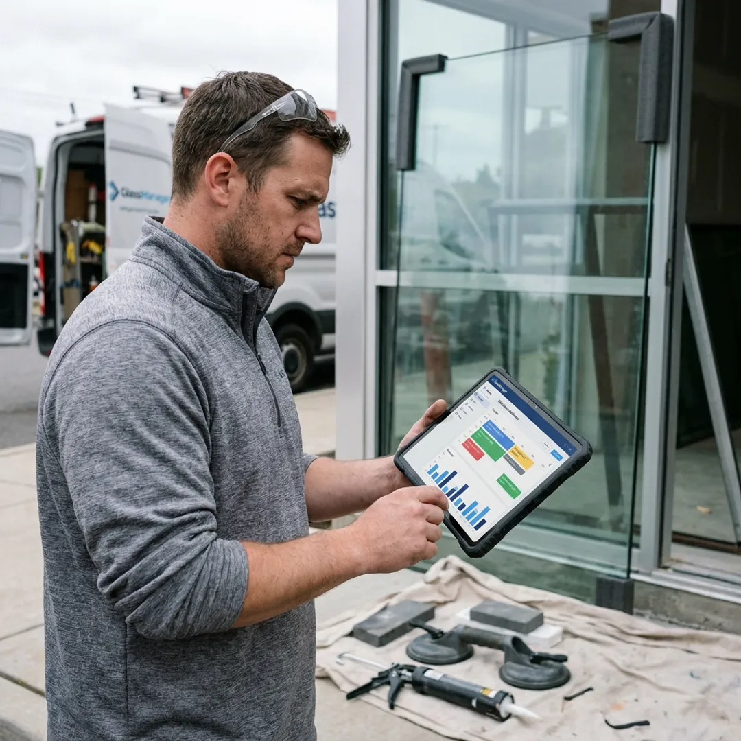 Field service work order management dashboard for glass contractors
