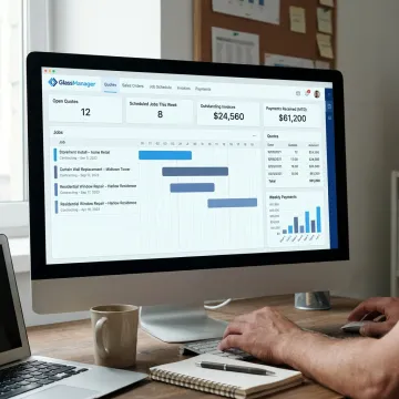 Sales order management software dashboard for glass businesses
