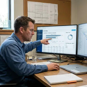 Construction software dashboard tracking time and materials