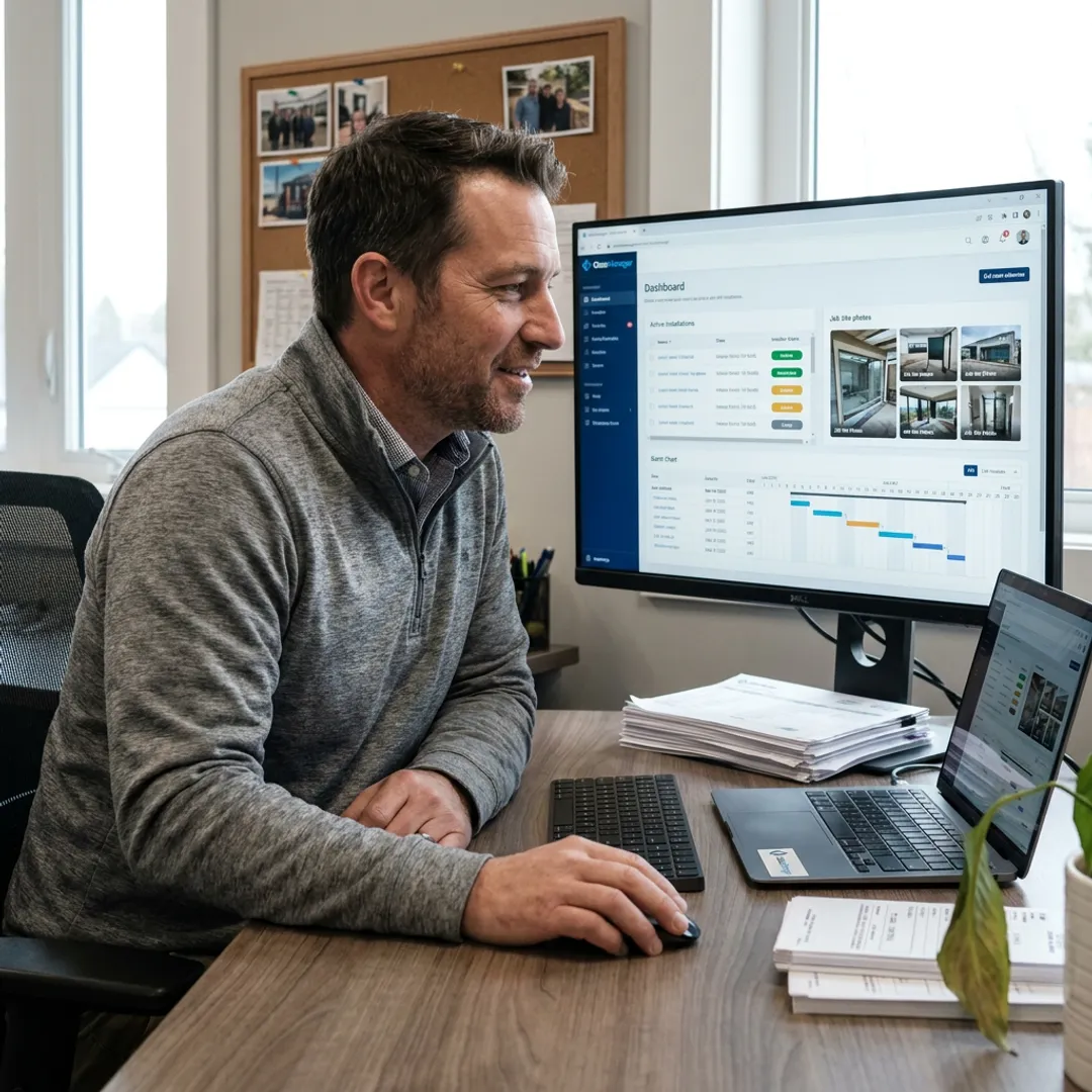 Project manager reviewing installer status dashboard