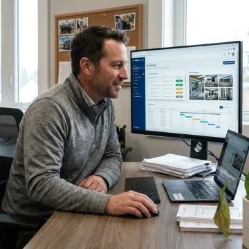 Project manager reviewing installer status dashboard