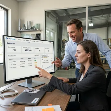 Glass business software dashboard for sales and purchases