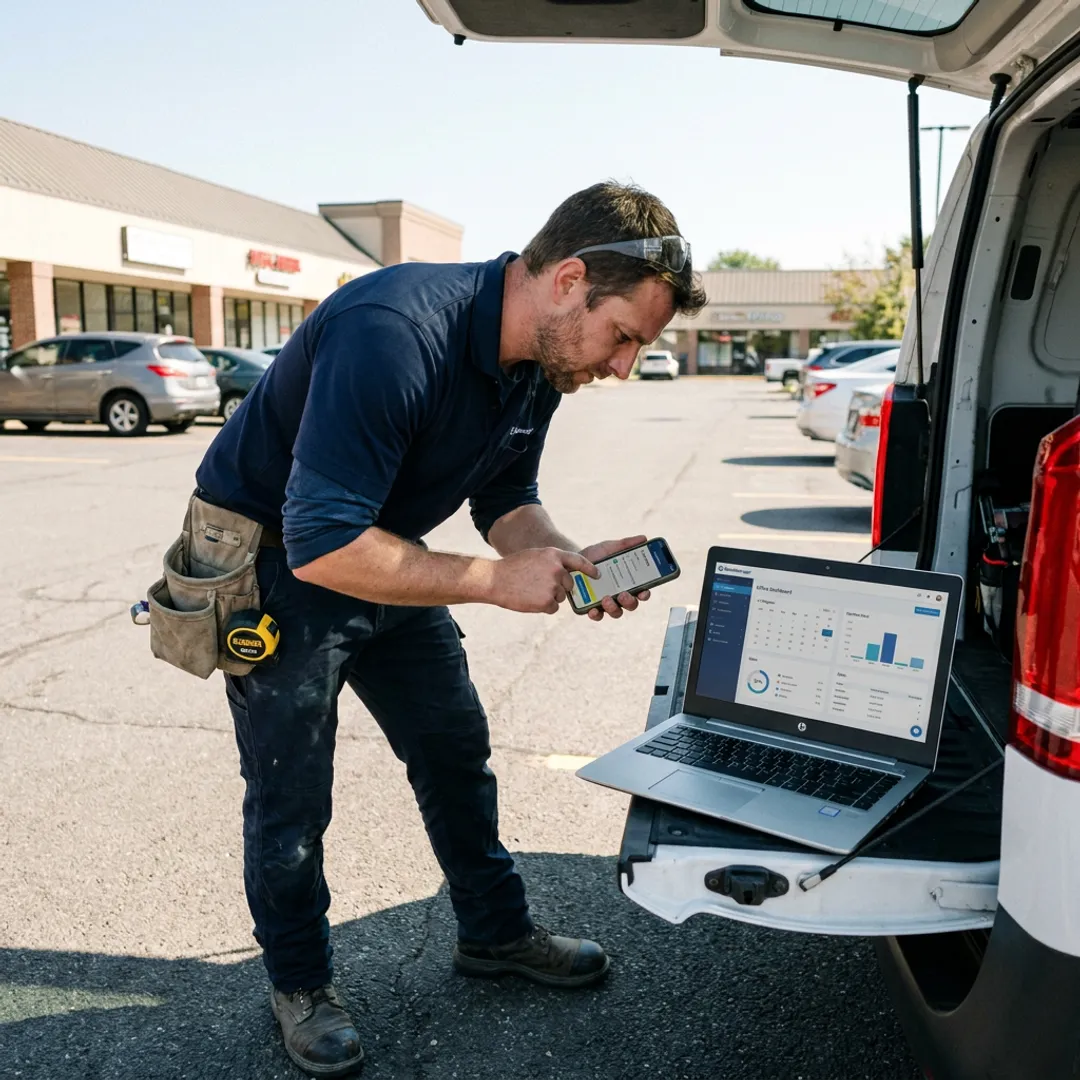 Field technician using GlassManager mobile app