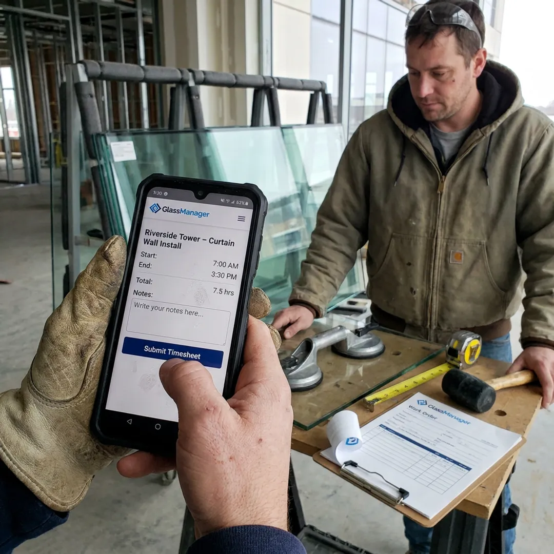 Installer submitting mobile timesheet