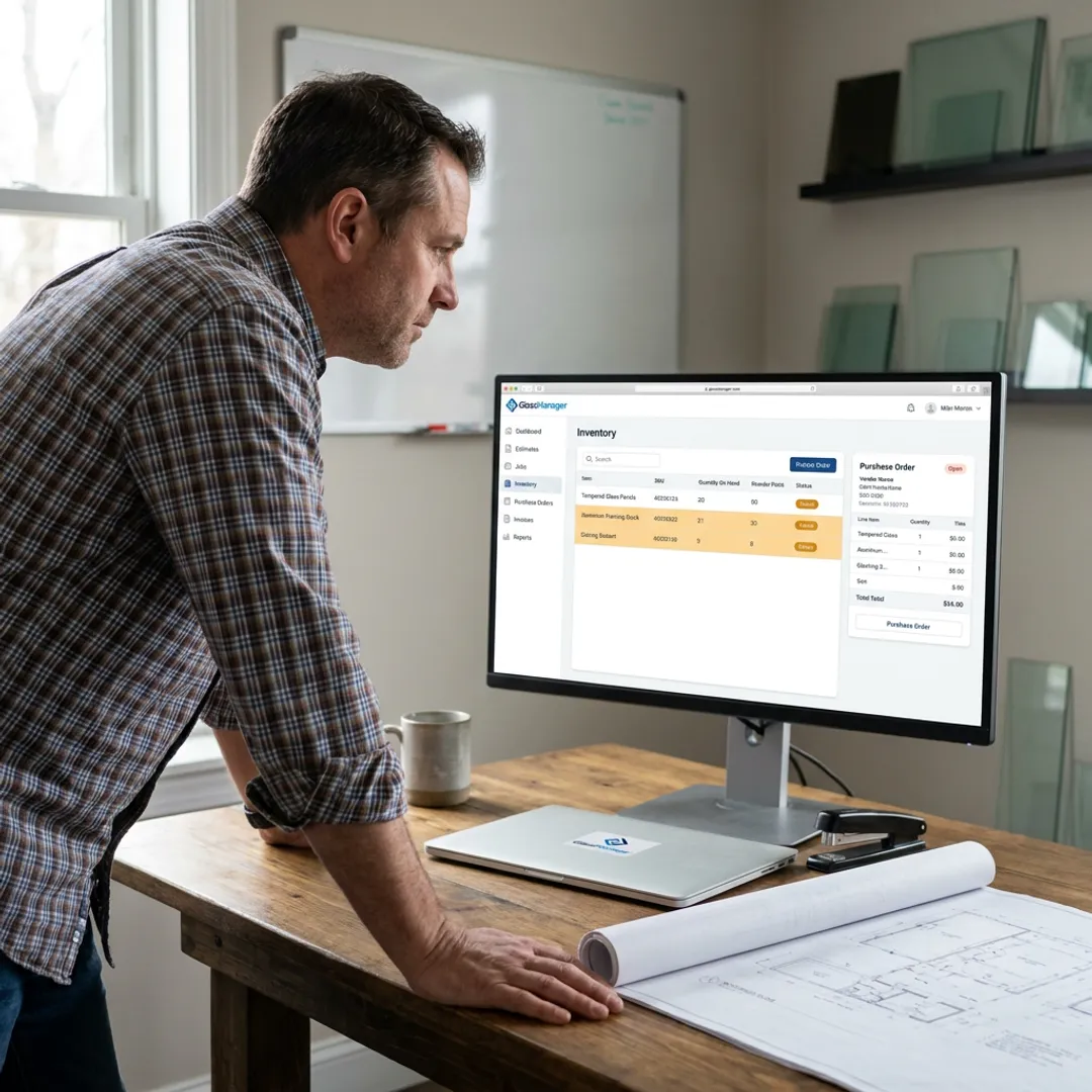 Glass business inventory management software dashboard