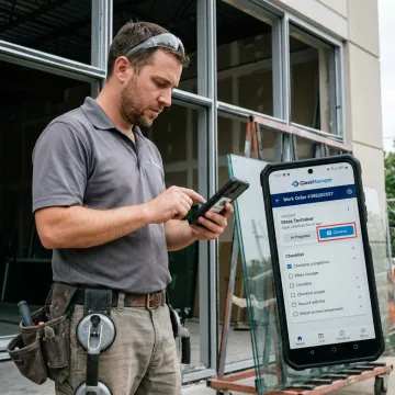 Technician using mobile field service app