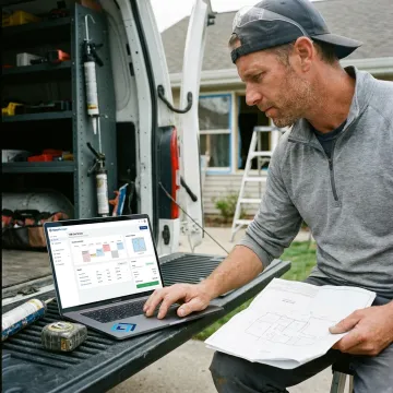 Glazier using GlassManager software on a laptop