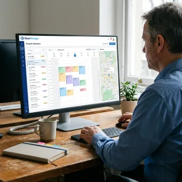 Glass scheduling and dispatch software dashboard