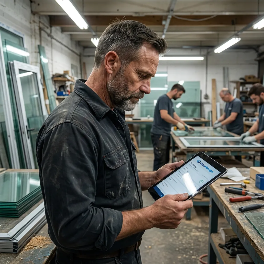 Glass company technician using time tracking software