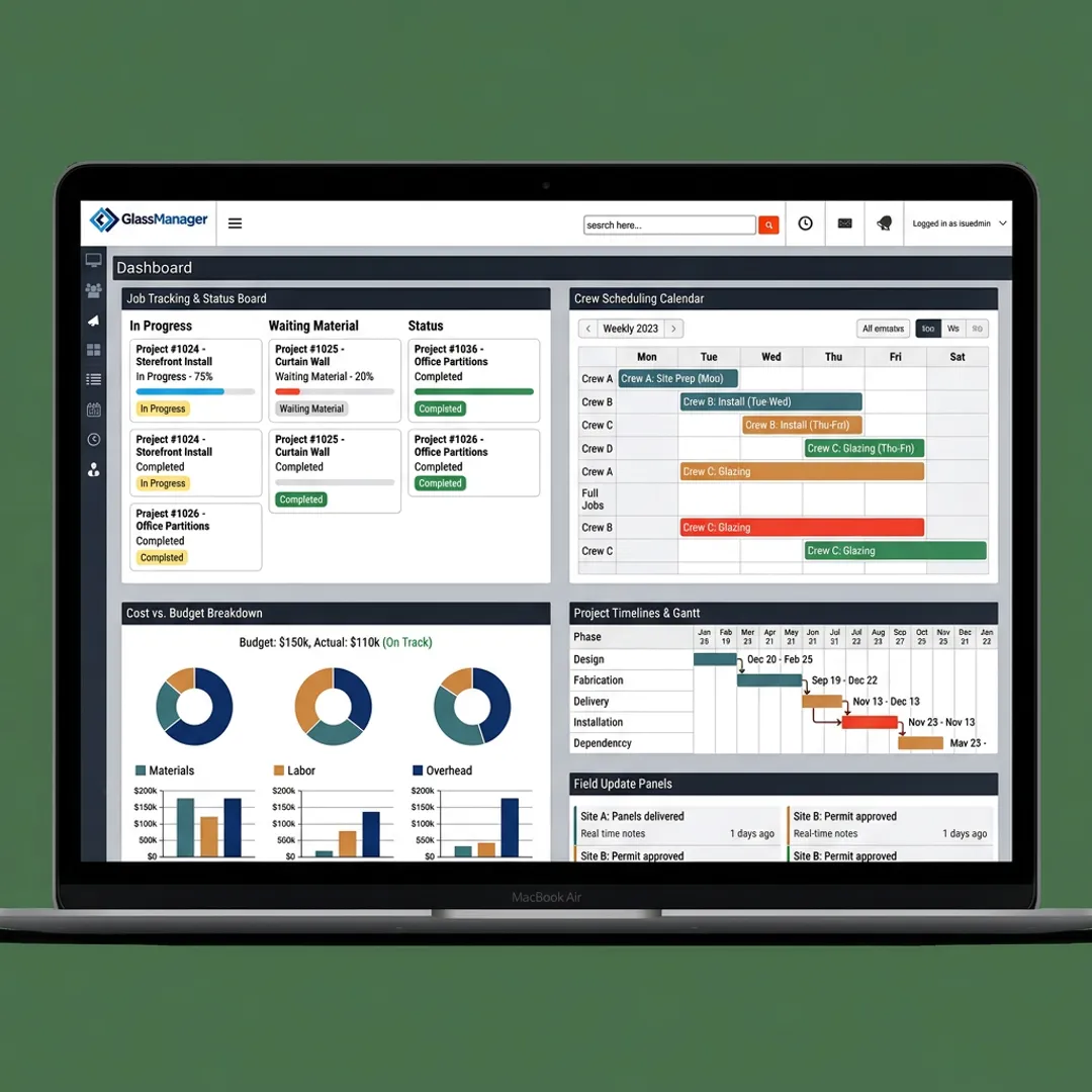 Glass business job tracking dashboard