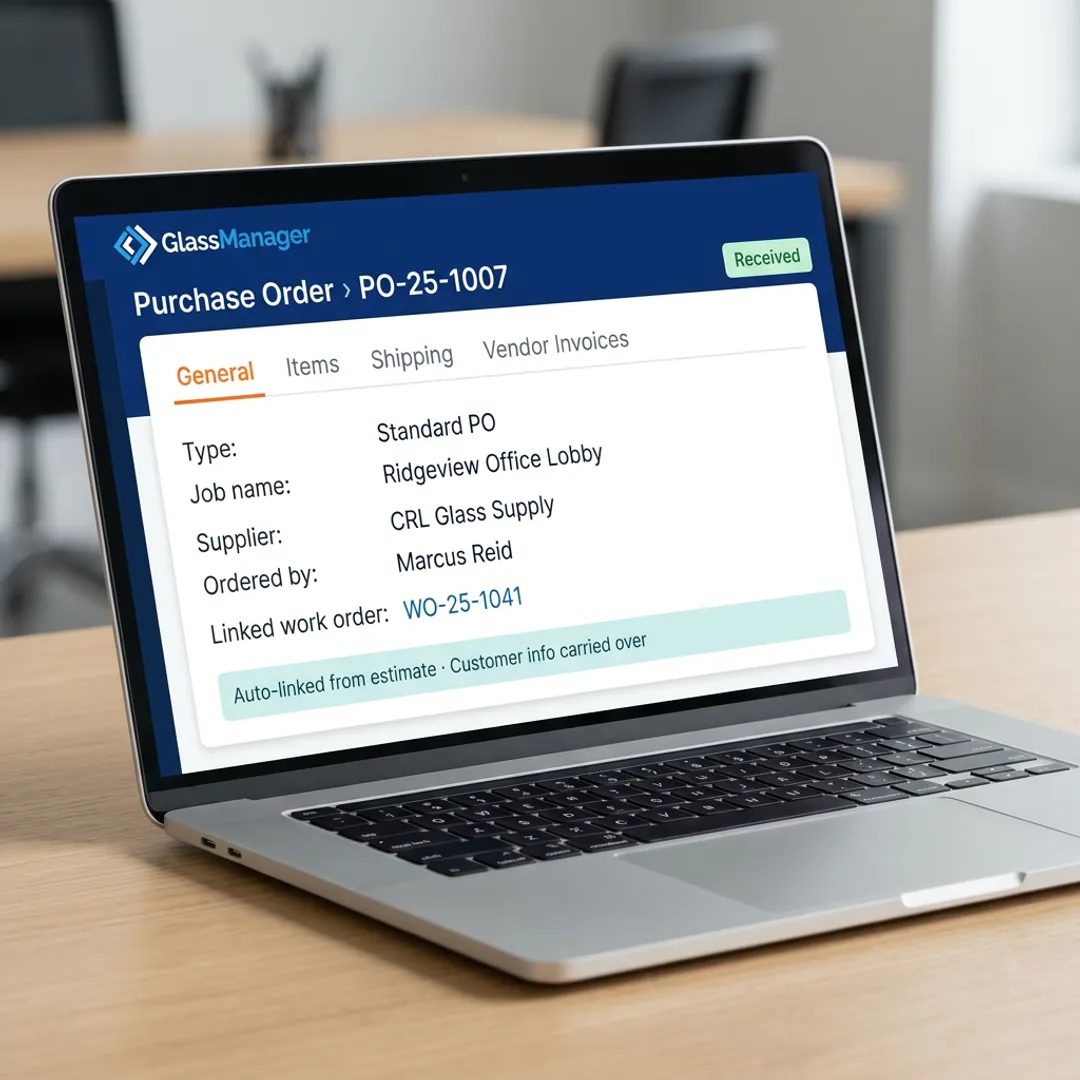 Construction purchase order software dashboard