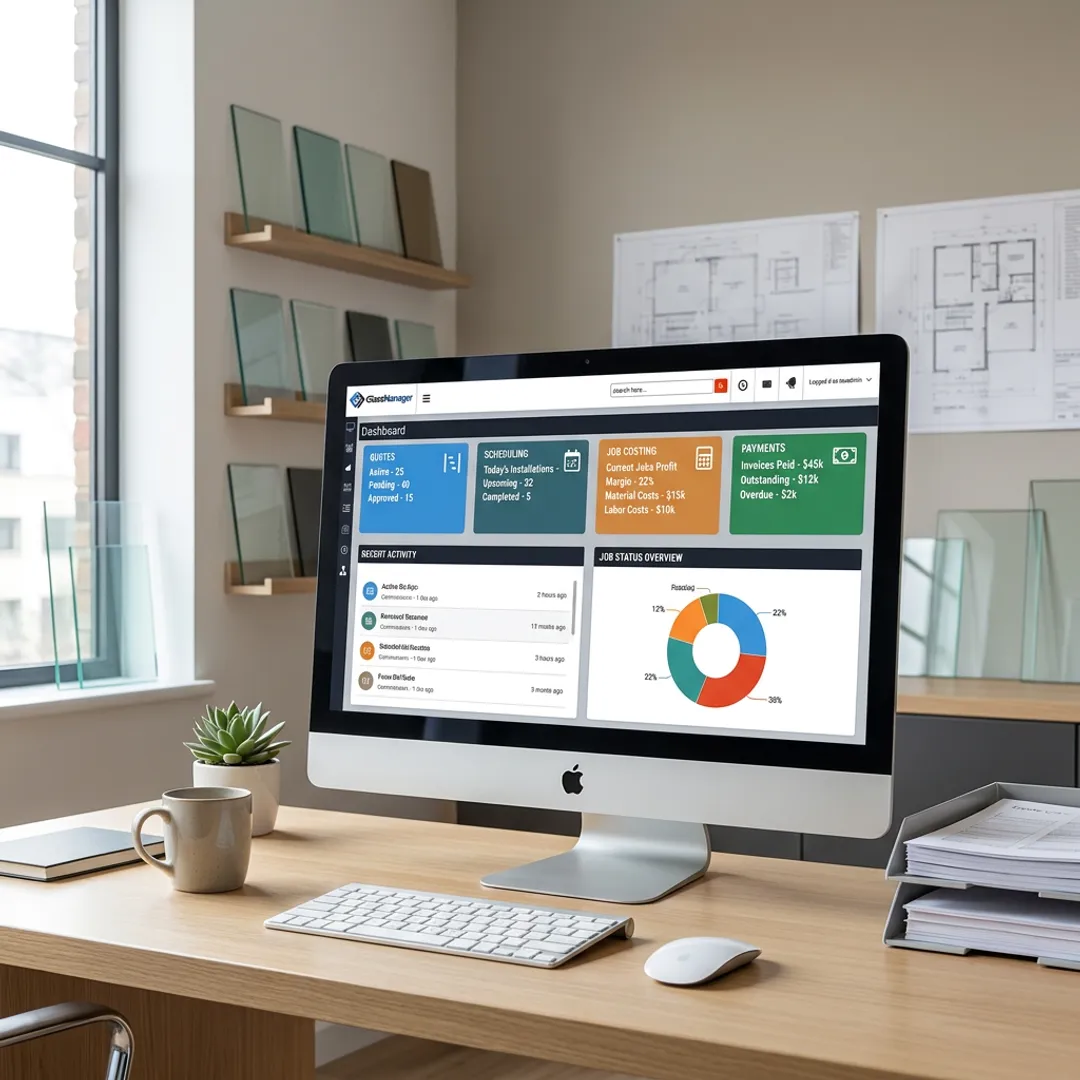 Glass shop management software dashboard