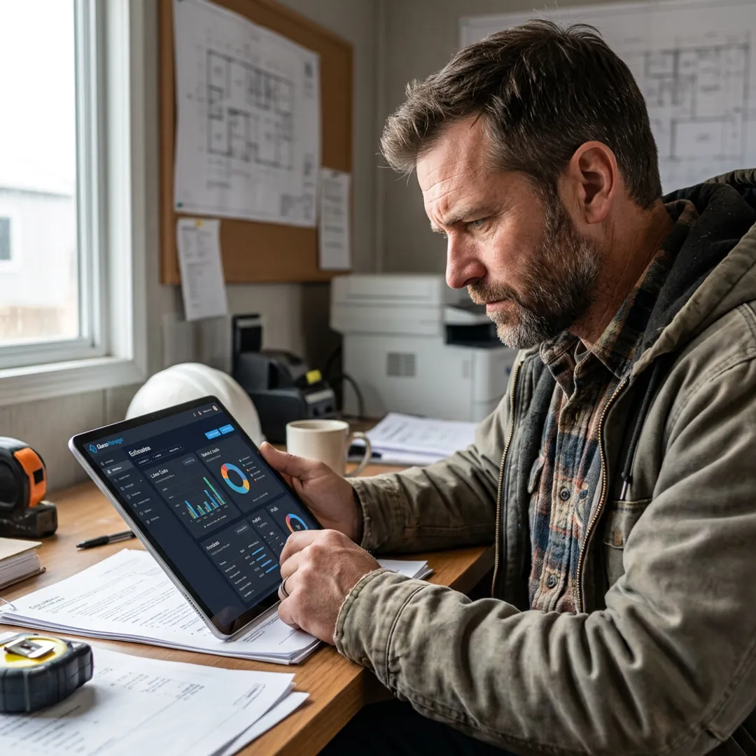 Contractor reviewing job budget dashboard