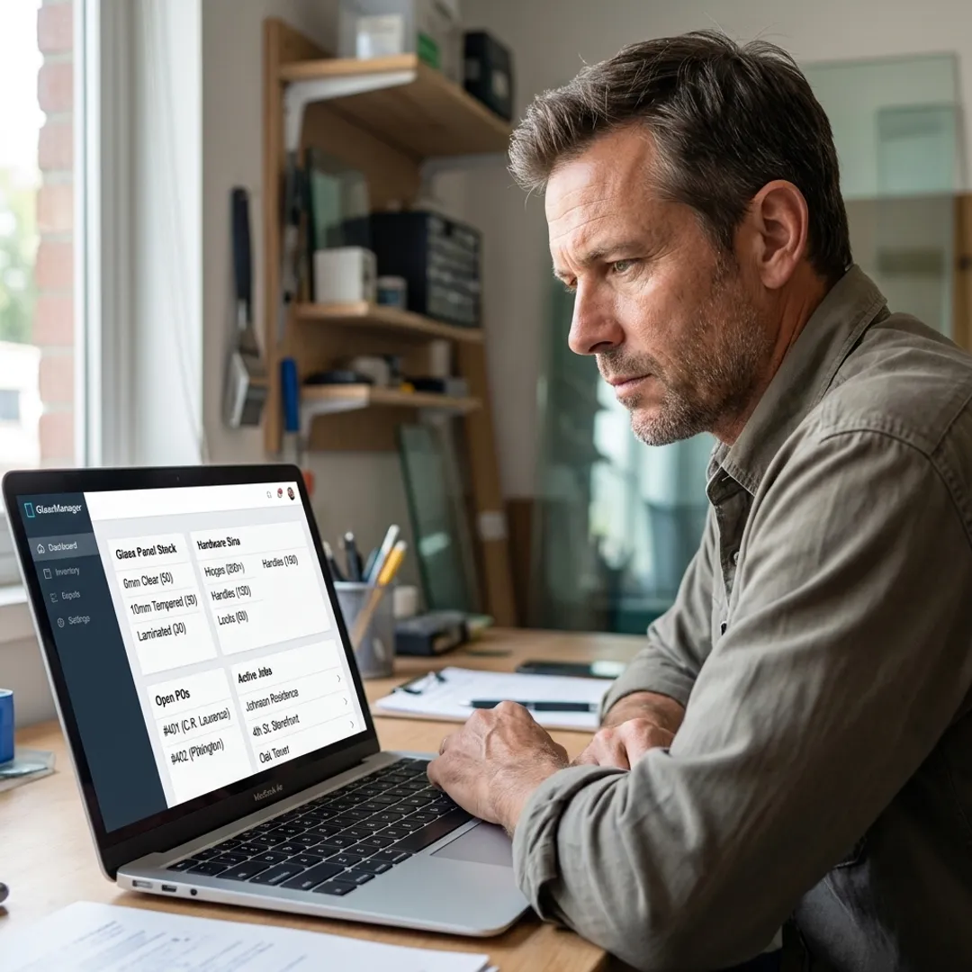 Glass inventory software dashboard for a glazing business