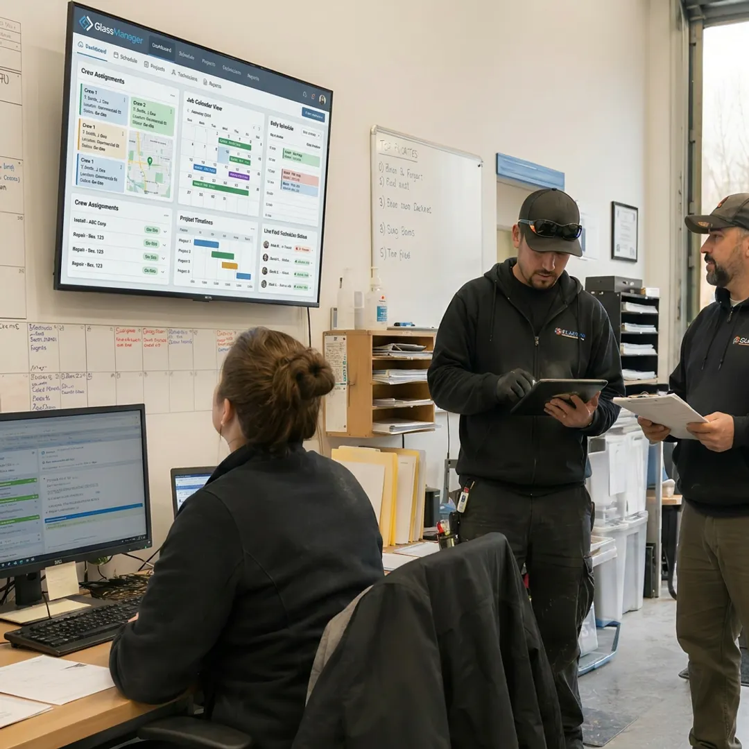 Glazier scheduling dashboard with crew assignments