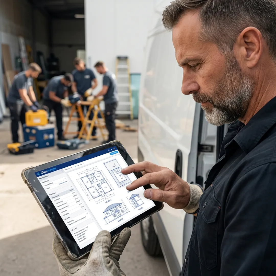 Estimator reviewing digital blueprints in GlassManager