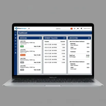 Accounting software dashboard for glass business