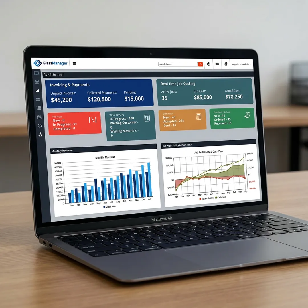 Glass business accounting dashboard