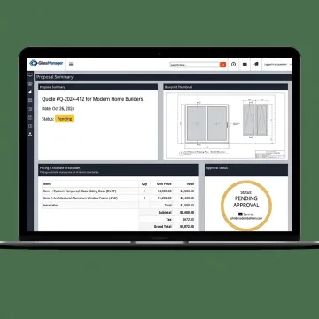 Glass quoting software proposal dashboard