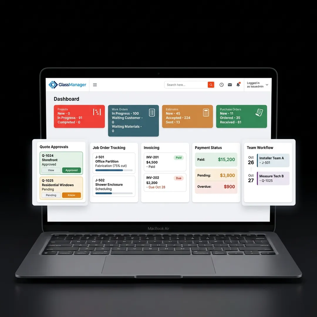 Glass software dashboard for sales order workflow